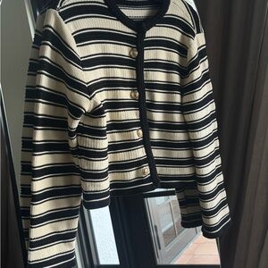 Massimo Dutti Black and Cream Cardigan Sweater